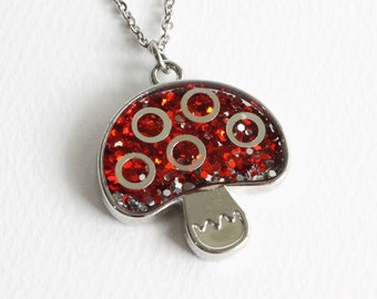 Red Glitter Mushroom Necklace