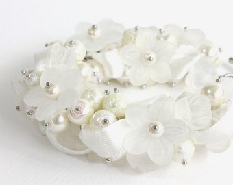 Bridal White Bracelet / Pure White Pearl Cluster Bracelet and Earrings Set