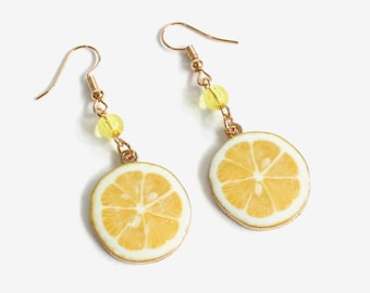 Lemon Earrings (hooks or clip ons)