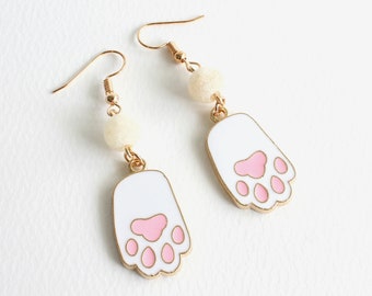White Cat Paw Earrings