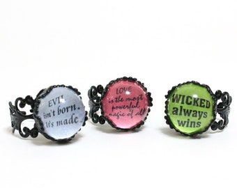 OUAT rings: Evil isn't born / Wicked always wins / Love is the most powerful magic of all