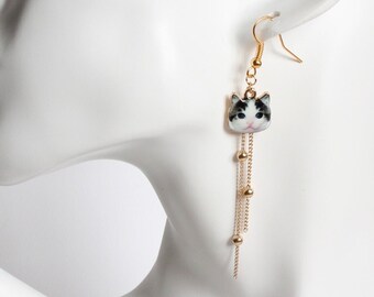 Cat Earrings with Tassel (4 cat color)