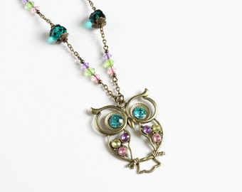 Large Owl Turquoise Long Necklace