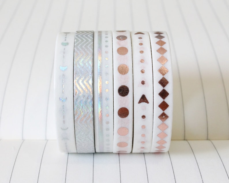 Thin metallic washi tape set of 3 in silver or rose gold