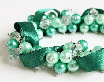 Turquoise Mint Green Cluster Bracelet and Earrings Set