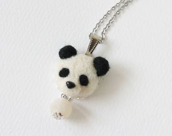 Needle Felted Panda Necklace or Ring or Brooch or Shawl Pin