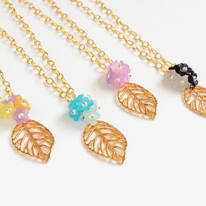 Gold Leaf and Mini Flowers Long Necklace