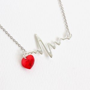 Red Crystal Heart with Heartbeat Necklace image 2