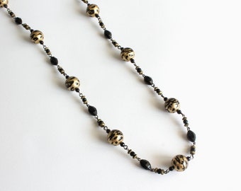 Bronze Leopard Beaded Long Necklace and Earrings Set