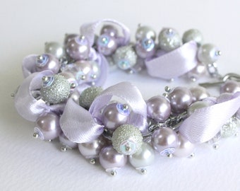 Lilac and Light Gray Cluster Bracelet and Earrings set