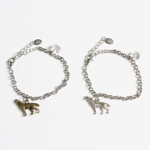 Wolf and Swarovski Crystal Heart Stainless Steel Bracelet Bronze Wolf or Silver Wolf image 3