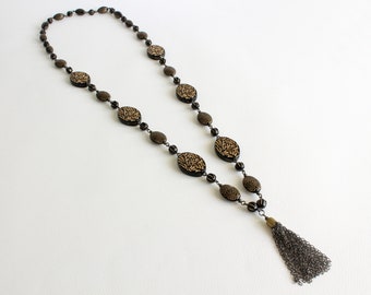 Black Bronze Large Beads Chunky Long Necklace Statement Necklace