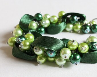 Green Bridesmaid Cluster Bracelet and Earrings Set