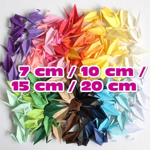 Origami Kraniche (buntes Papier) 7 cm oder 10 cm oder 15 cm oder 20 cm zu 50 oder 100 Stk