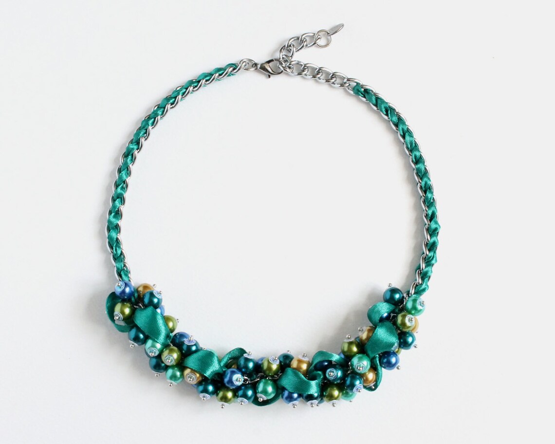 Peacock Color Cluster Necklace and Earrings Set | Etsy