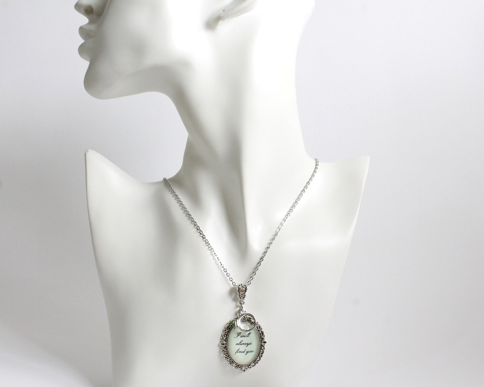 I Will Always Find You Necklace With Green Rhinestone Ring Etsy