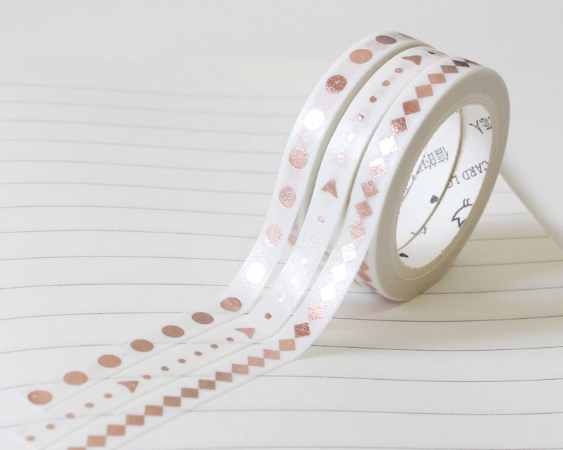 Thin metallic washi tape set of 3 in silver or rose gold