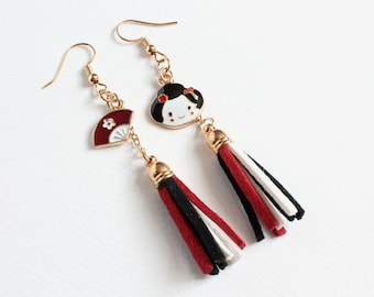 Japan Geisha and Hand Fan Earrings