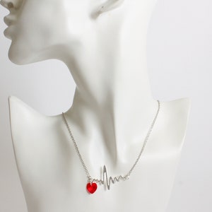 Red Crystal Heart with Heartbeat Necklace image 3