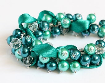 Zestaw bransoletki i kolczyków Teal Turquoise Cluster