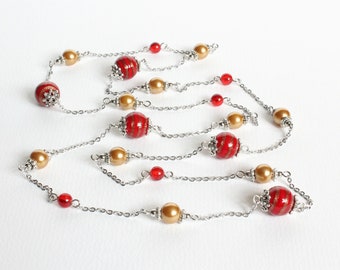 Red and Golden Beaded Long necklace