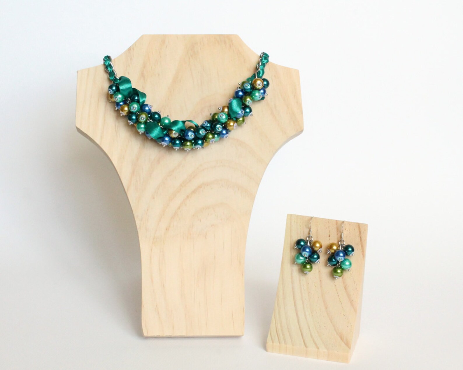 Peacock Color Cluster Necklace and Earrings Set | Etsy