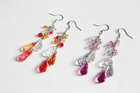 3-color Water Drop Earrings (Red or Purple theme)