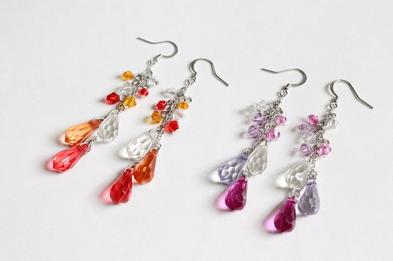 3-color Water Drop Earrings (Red or Purple theme) image 1
