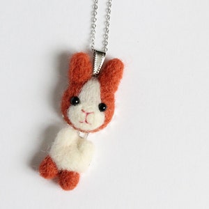 Needle Felted Ginger Bunny necklace or brooch or ring or shawl pin