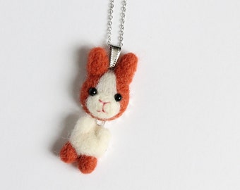 Needle Felted Ginger Bunny necklace or brooch or ring or shawl pin