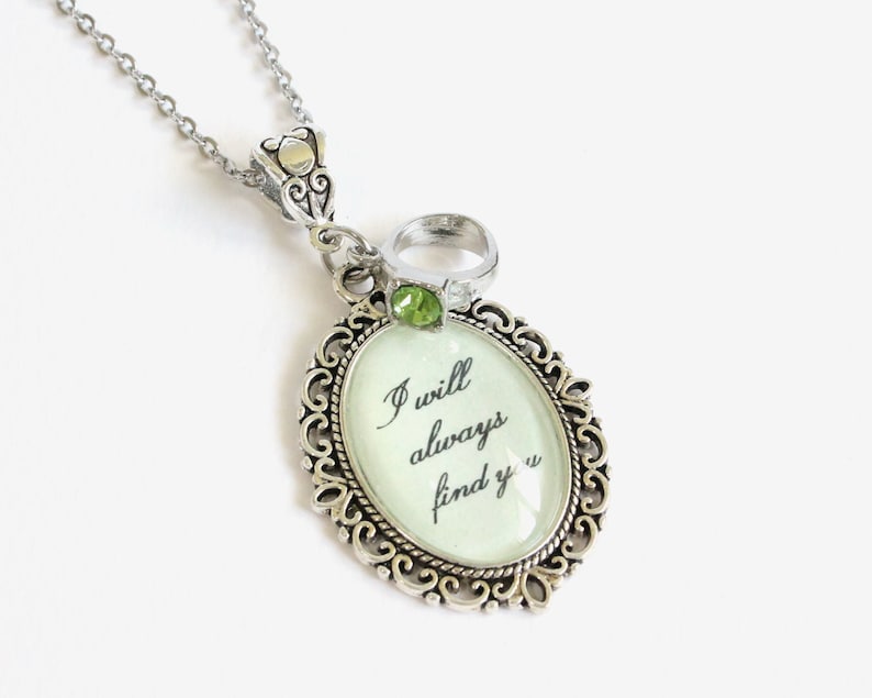 I Will Always Find You Necklace With Green Rhinestone Ring Etsy