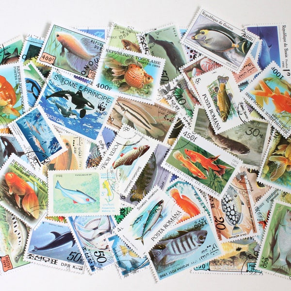 25 to 100 marine life theme cancelled stamps