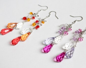 3-color Water Drop Earrings (Red or Purple theme)