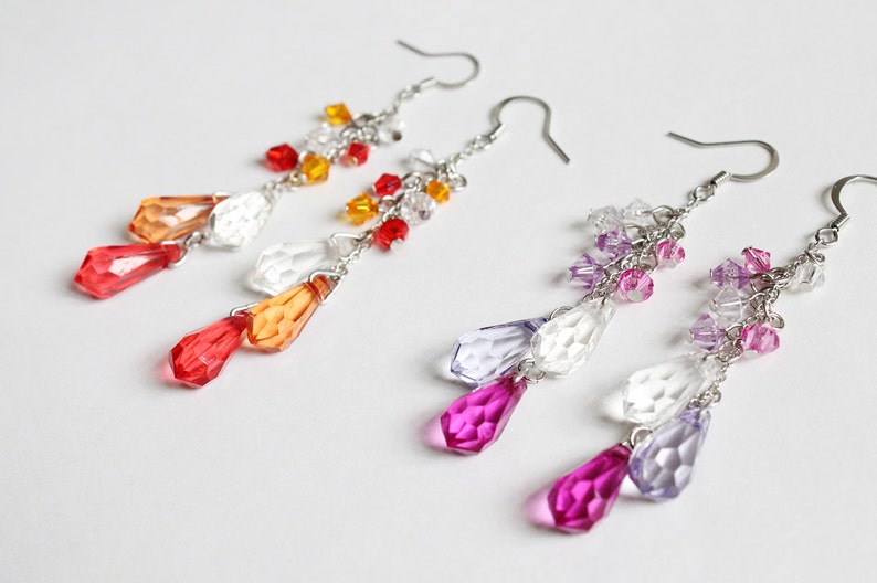 3-color Water Drop Earrings (Red or Purple theme) image 2