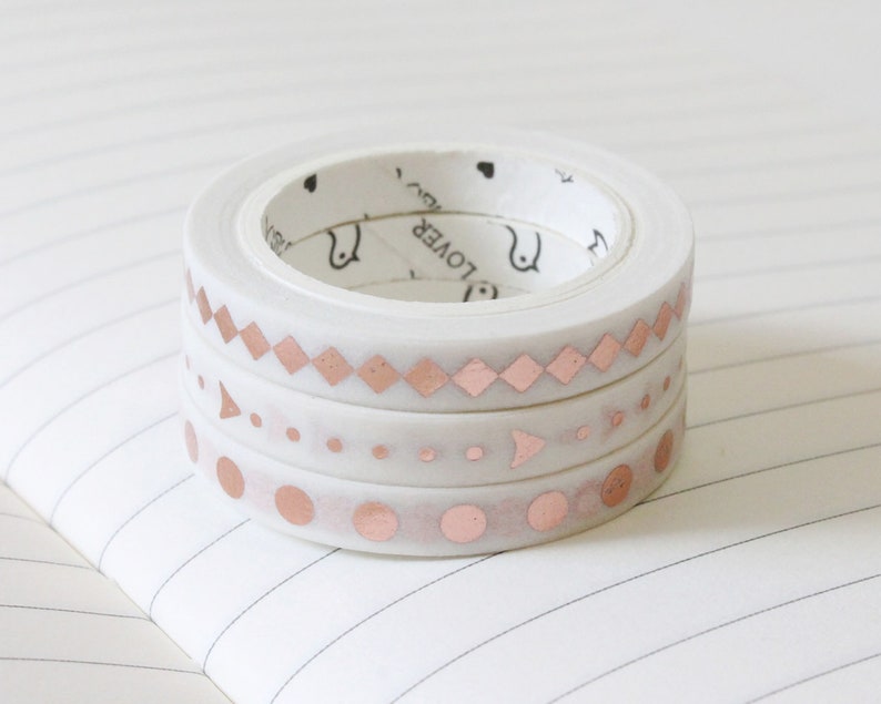 Thin metallic washi tape set of 3 in silver or rose gold