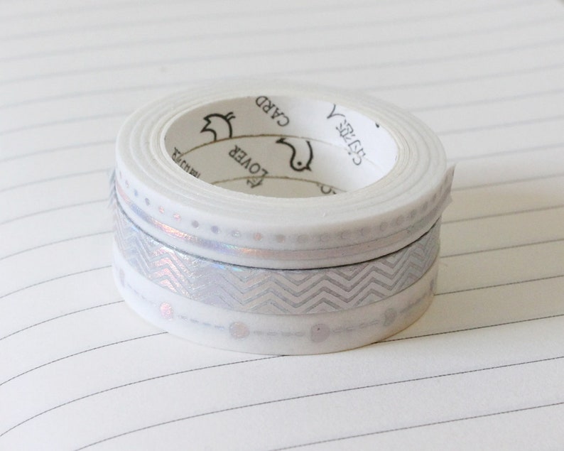 Thin metallic washi tape set of 3 in silver or rose gold
