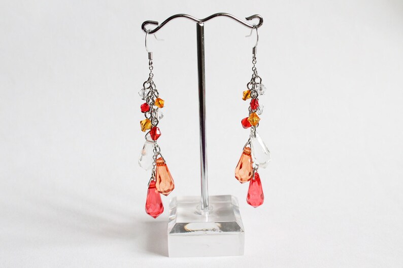 3-color Water Drop Earrings (Red or Purple theme) Red theme