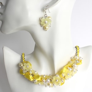 Yellow Flower Cluster Necklace and Earrings Set
