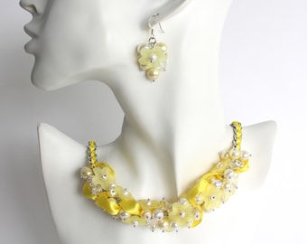 Yellow Flower Cluster Necklace and Earrings Set