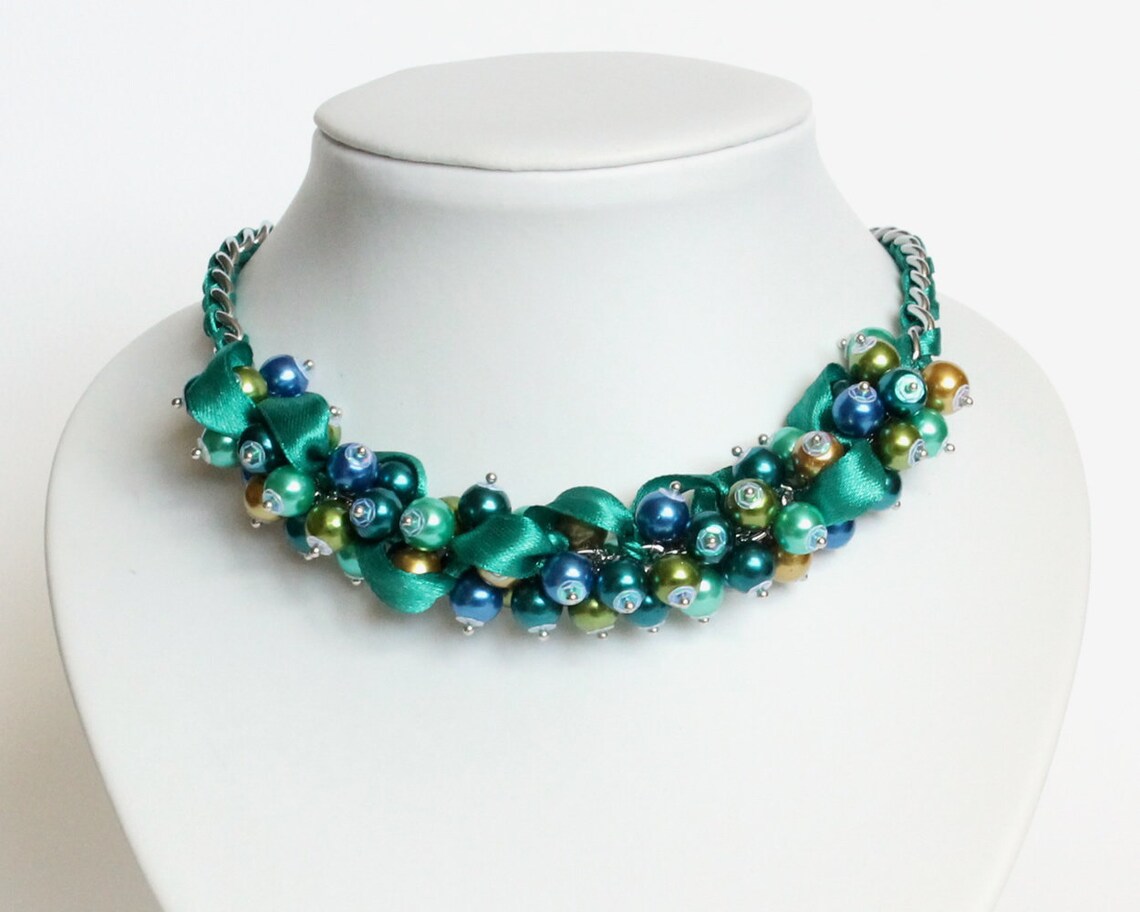 Peacock Color Cluster Necklace and Earrings Set | Etsy