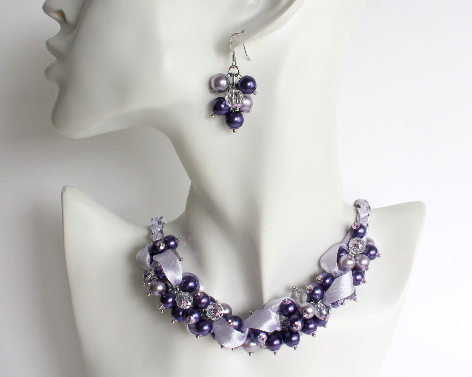 【BLACKPURPLE】24SS★ Luminary Mignon Necklace 4mm Dark Purple and Lavender Necklace and Earrings Set - Etsy