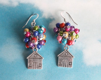 Flying House Earrings (hooks or clip ons)