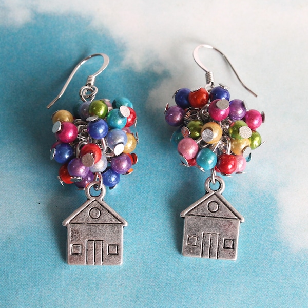 Flying House Earrings (hooks or clip ons)