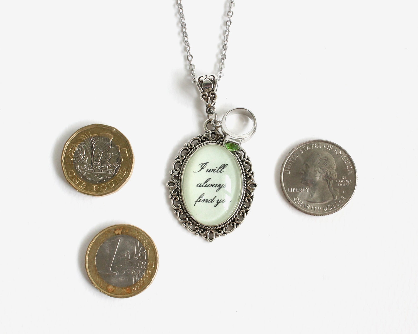 I Will Always Find You Necklace With Green Rhinestone Ring Etsy