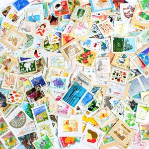 100 Japan used stamps ON-Paper or OFF-Paper for scrapbooking and collage