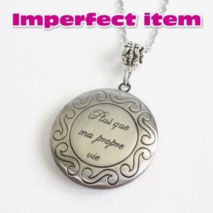 Imperfect Plus que ma propre vie (more than my own life) matte dark silver locket necklace