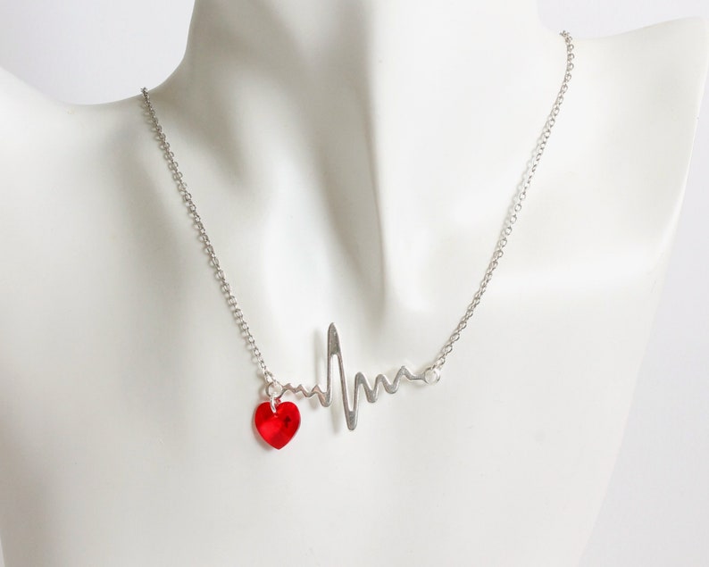 Red Crystal Heart with Heartbeat Necklace image 4