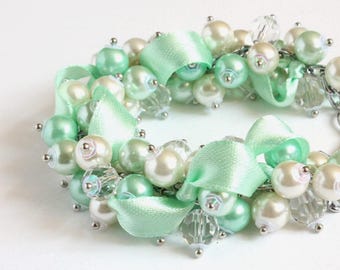 Mint Green Cluster Bracelet and Earrings Set