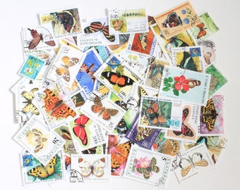 25 to 100 butterfly and moth cancelled stamps