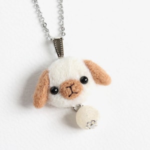 Needle Felted White Lop Bunny with Brown Ears necklace or brooch or ring or shawl pin